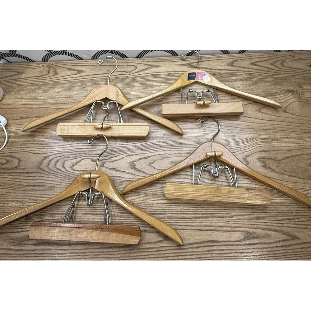 Lot Of 4 Vintage 18"‎ Wood Suit Coat Blazer Trouser Pant Hanger Presswell